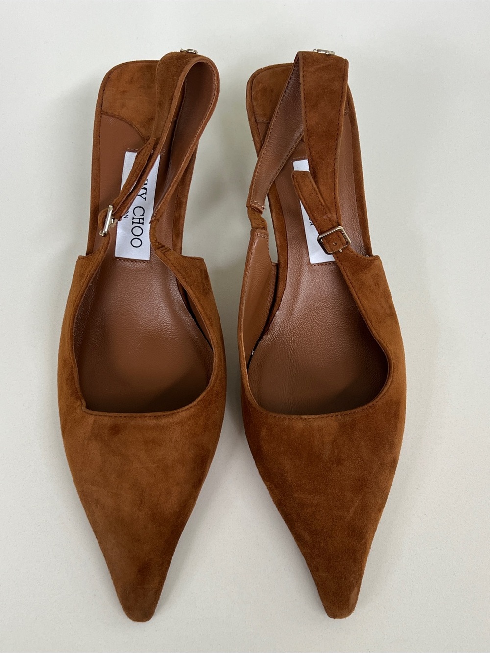 Jimmy Choo didi 45 caramel brown suede leather slingback pointed toe pumps 39 - Picture 3 of 10